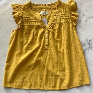LOFT Yellow Ruffle Sleeve Blouse